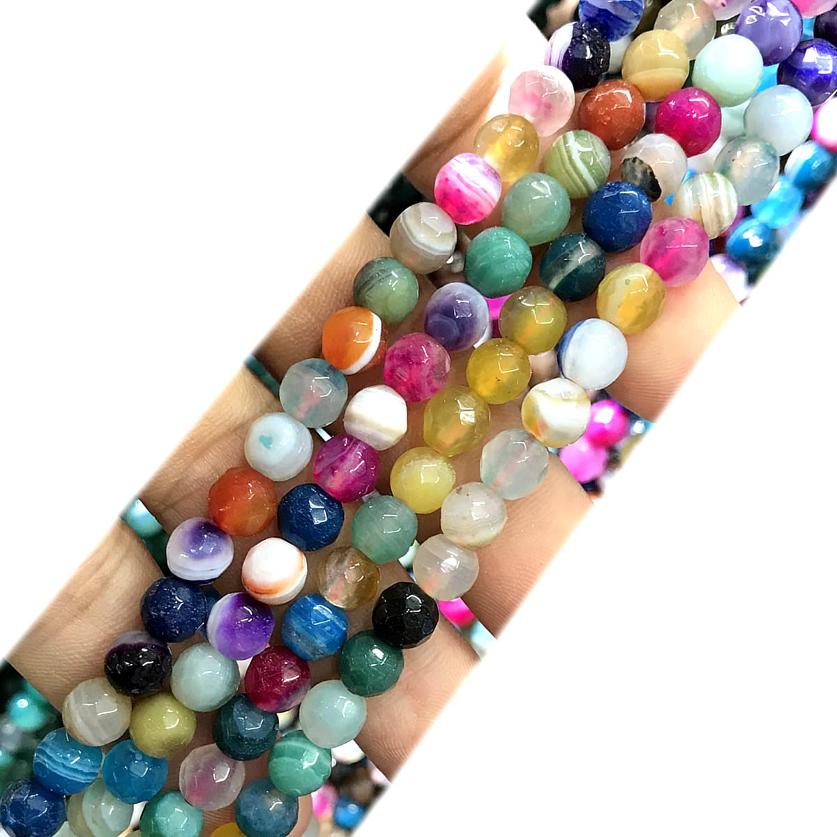 CAG1071 Colorful Banded Agate Beads Faceted Round 6mm 15" Strand