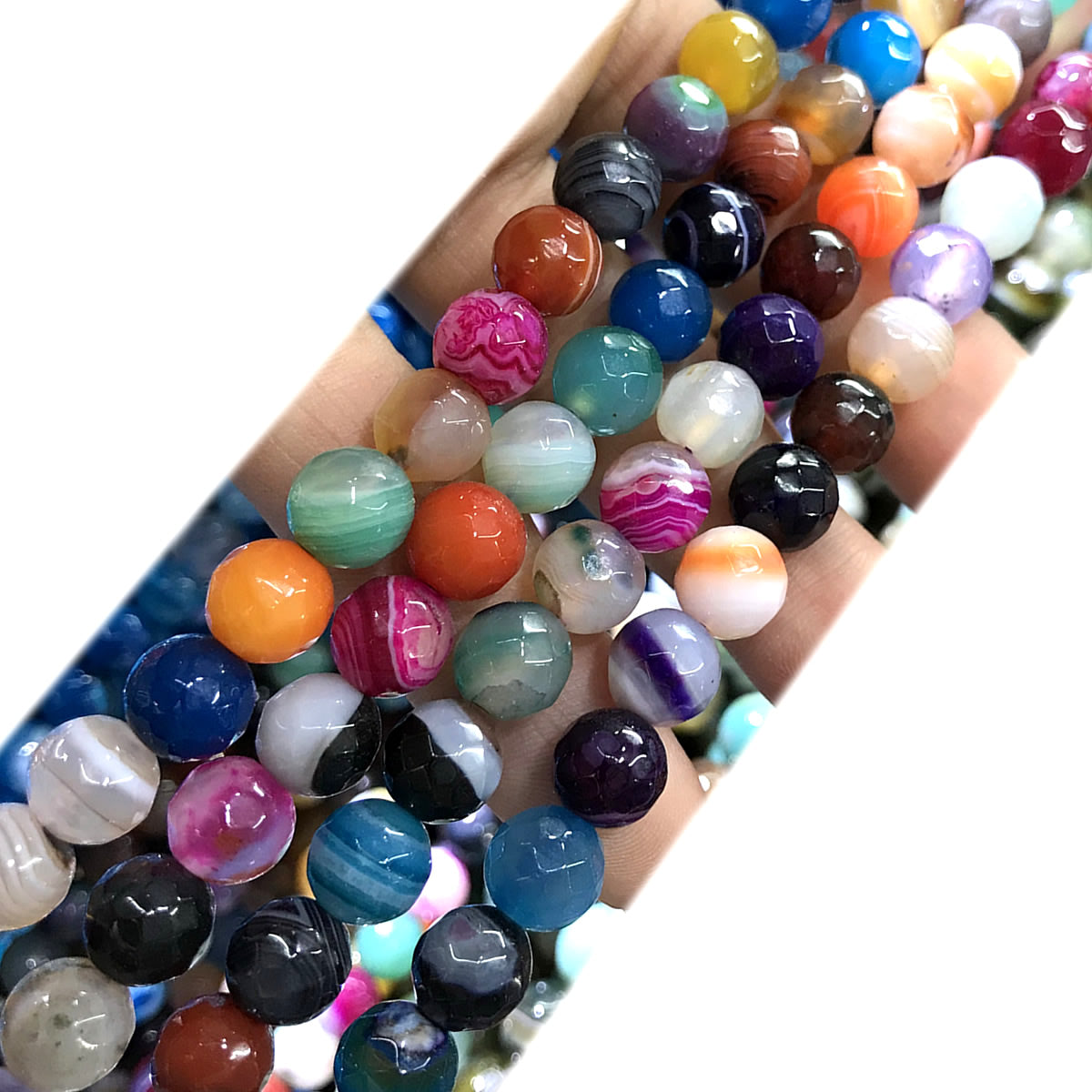 CAG1072 Colorful Banded Agate Beads Faceted Round 8mm 15" Strand