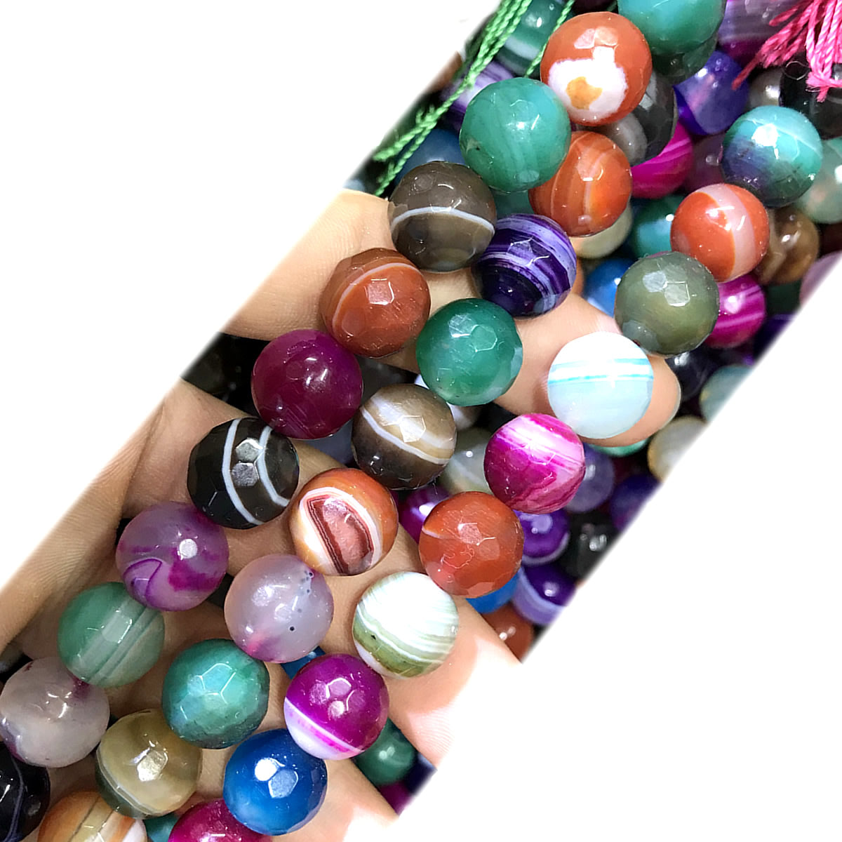 CAG1074 Colorful Banded Agate Beads Faceted Round 12mm 15" Strand