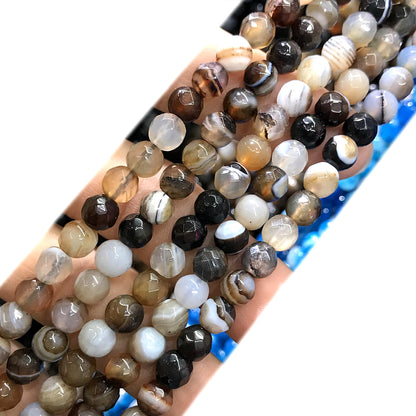 CAG1076 Banded Agate Beads Faceted Round 6mm 15" Strand