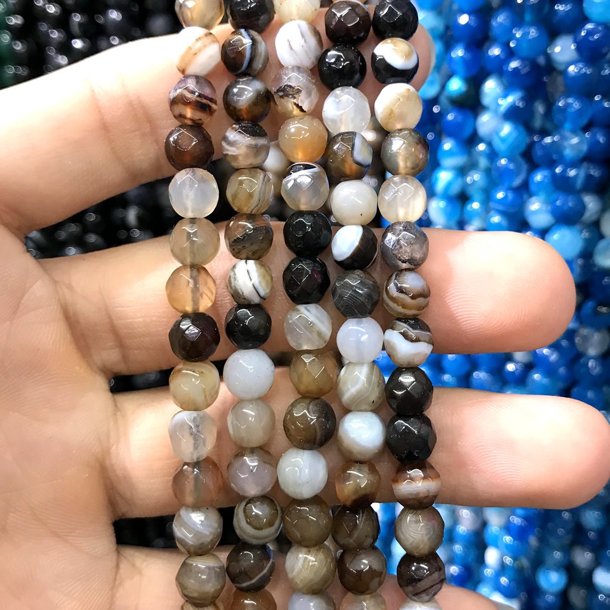 CAG1076 Banded Agate Beads Faceted Round 6mm 15" Strand