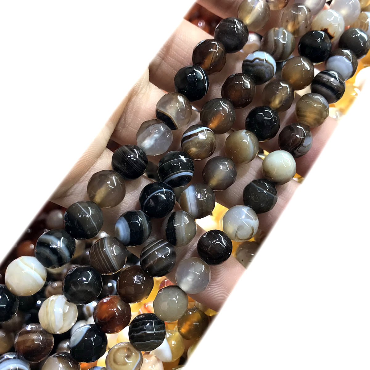 CAG1077 Banded Agate Beads Faceted Round 8mm 15" Strand