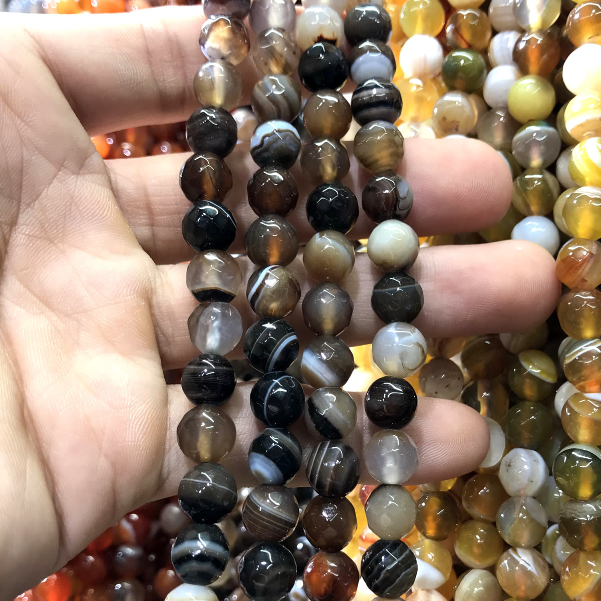 CAG1077 Banded Agate Beads Faceted Round 8mm 15" Strand