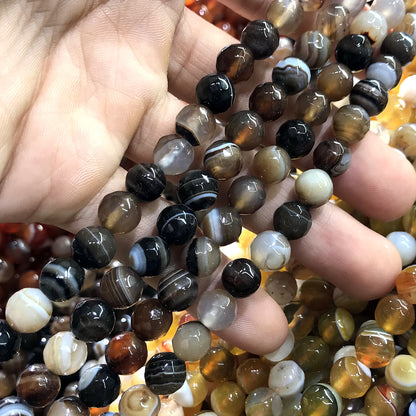 CAG1077 Banded Agate Beads Faceted Round 8mm 15" Strand