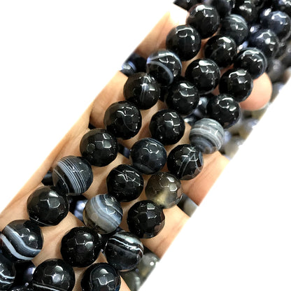 CAG1083 Banded Agate Beads Faceted Round 10mm 15" Strand