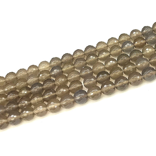 CAG1097 Grey Agate Beads Faceted Round 8mm 15" Strand