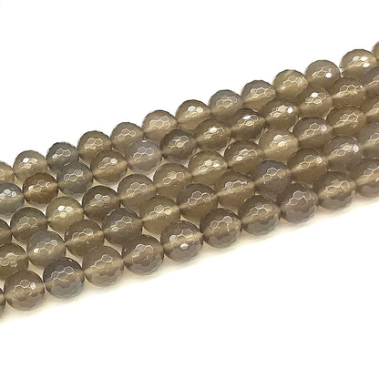 CAG1098 Grey Agate Beads Faceted Round 10mm 15" Strand