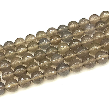 CAG1099 Grey Agate Beads Faceted Round 12mm 15" Strand