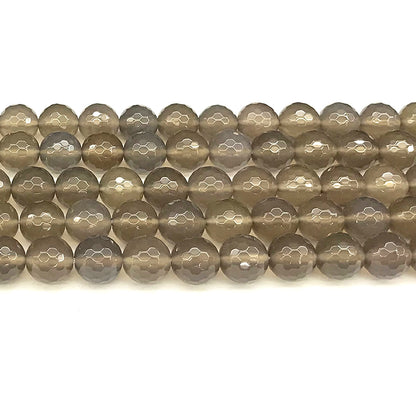 CAG1099 Grey Agate Beads Faceted Round 12mm 15" Strand