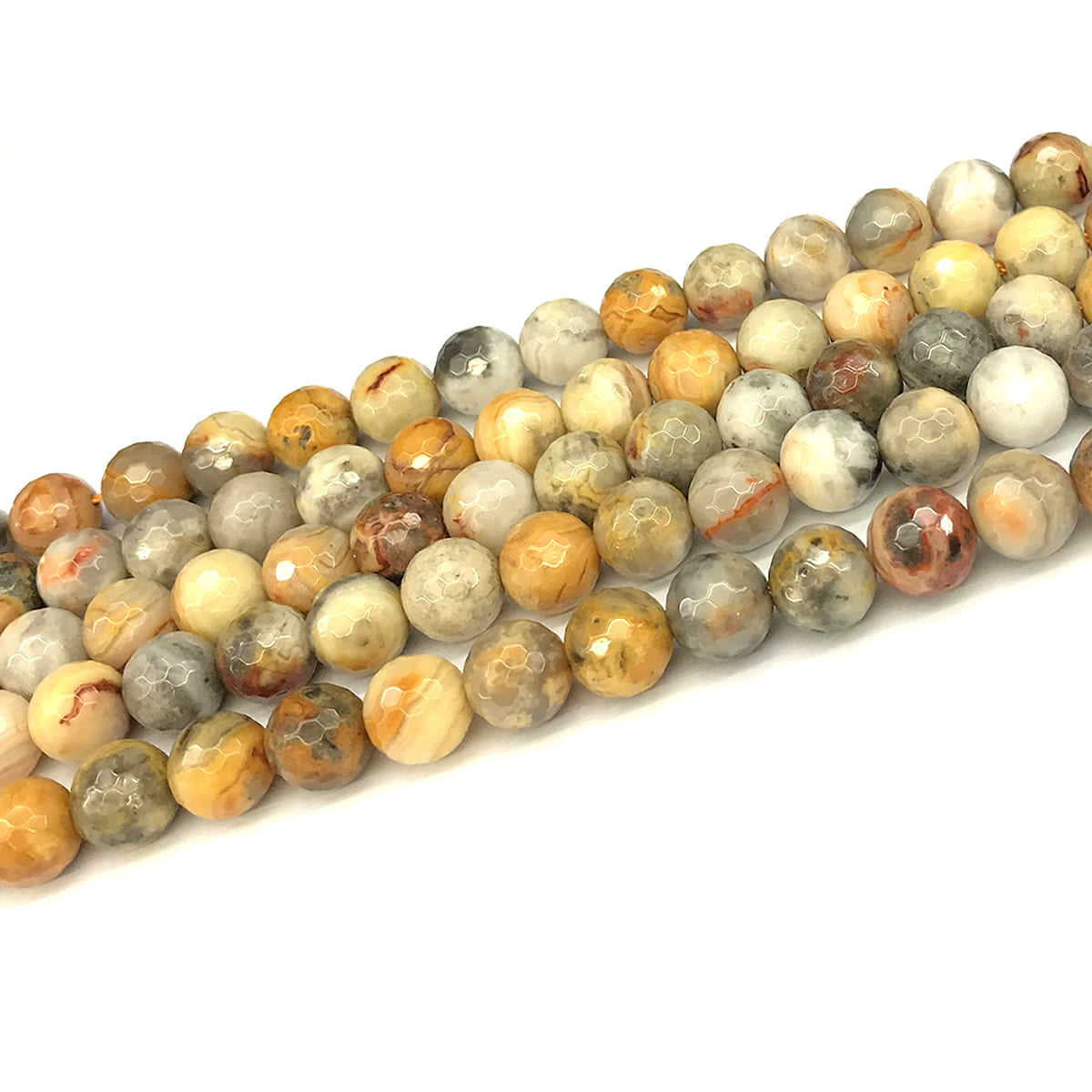 CAG1107 Yellow Crazy Lace Agate Beads Faceted Round 8mm 15" Strand