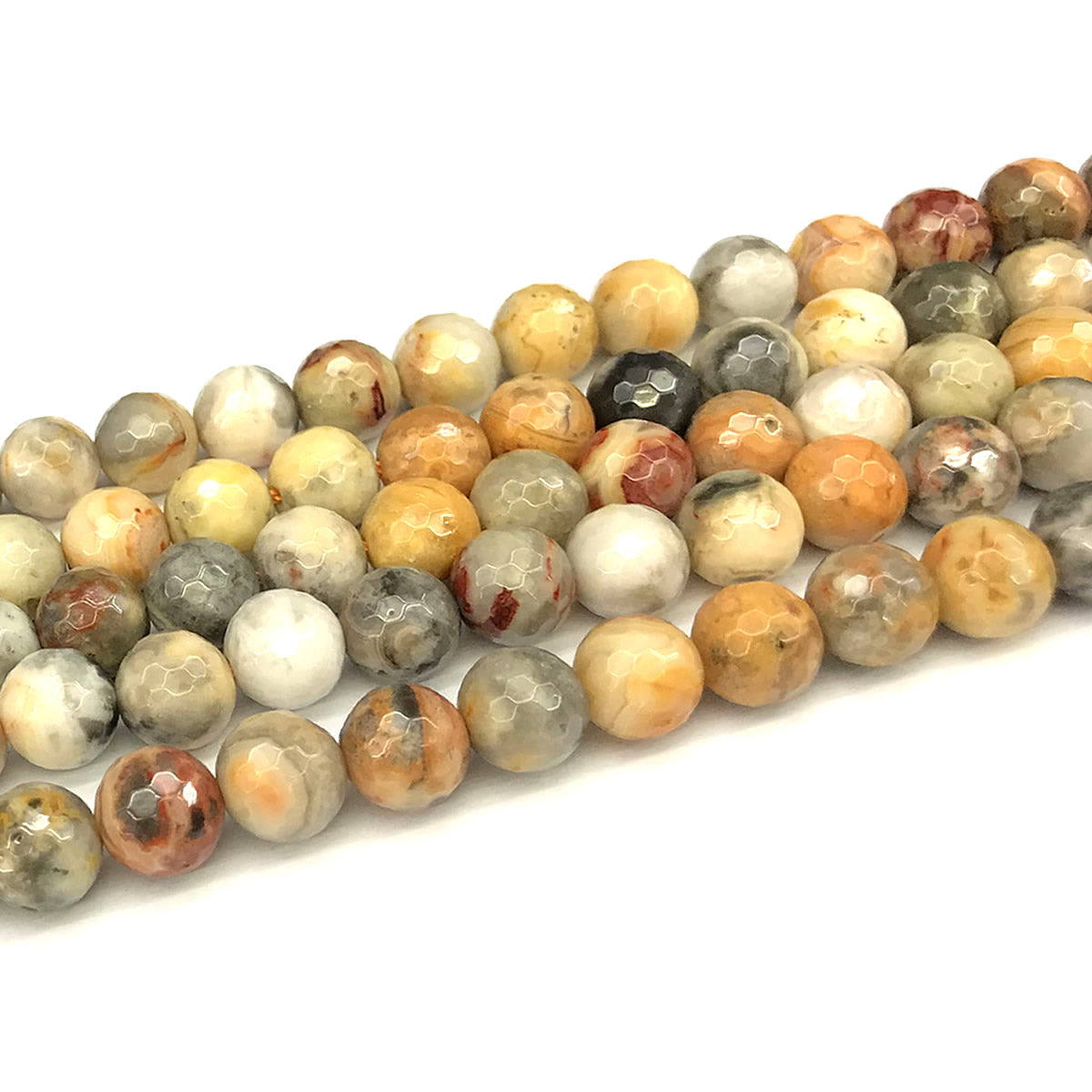 CAG1108 Yellow Crazy Lace Agate Beads Faceted Round 10mm 15" Strand