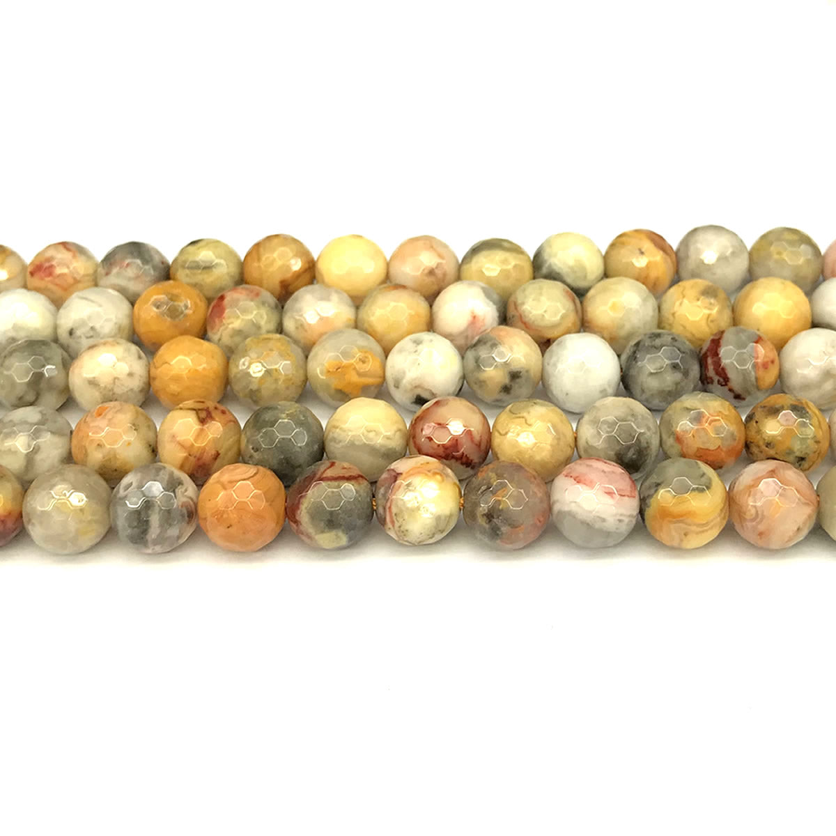 CAG1108 Yellow Crazy Lace Agate Beads Faceted Round 10mm 15" Strand