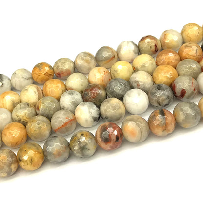 CAG1109 Yellow Crazy Lace Agate Beads Faceted Round 12mm 15" Strand