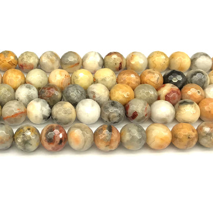 CAG1109 Yellow Crazy Lace Agate Beads Faceted Round 12mm 15" Strand