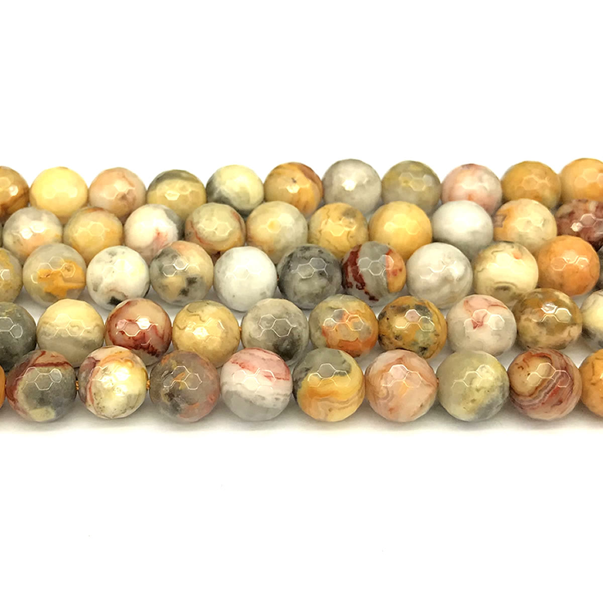 CAG1109 Yellow Crazy Lace Agate Beads Faceted Round 12mm 15" Strand