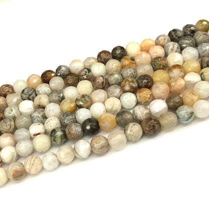 CAG1111 Bamboo Leaf Agate Beads Faceted Round 6mm 15" Strand