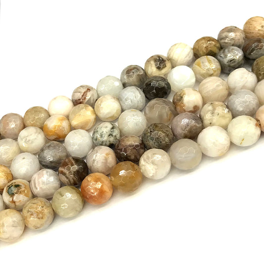 CAG1113 Bamboo Leaf Agate Beads Faceted Round 10mm 15" Strand