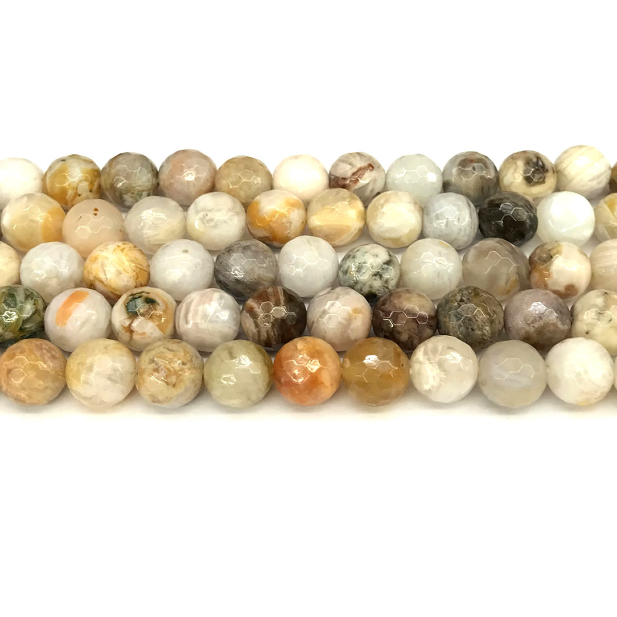 CAG1113 Bamboo Leaf Agate Beads Faceted Round 10mm 15" Strand