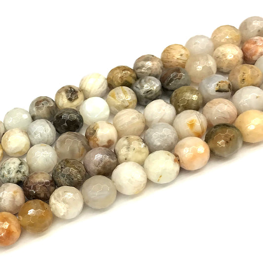 CAG1114 Bamboo Leaf Agate Beads Faceted Round 12mm 15" Strand