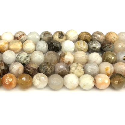 CAG1114 Bamboo Leaf Agate Beads Faceted Round 12mm 15" Strand