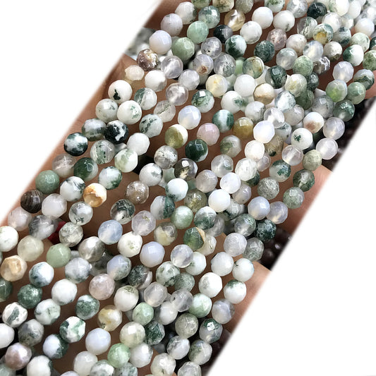 CAG1115 Tree Agate Beads Faceted Round 4mm 15" Strand