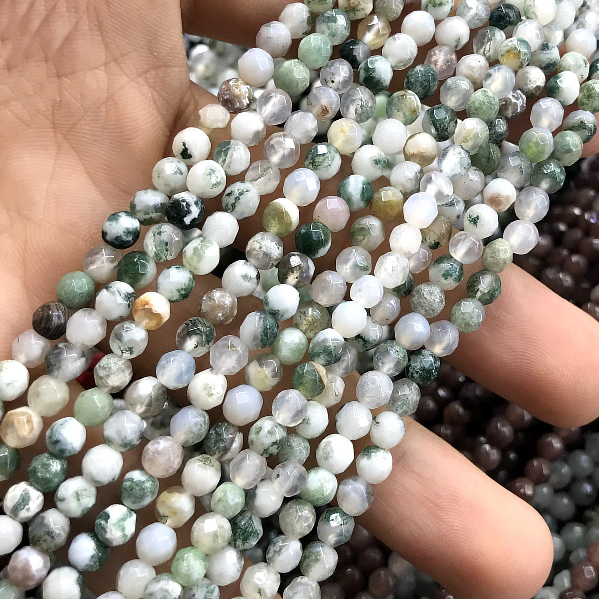 CAG1115 Tree Agate Beads Faceted Round 4mm 15" Strand