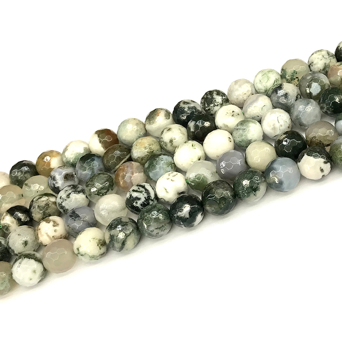 CAG1117 Tree Agate Beads Faceted Round 8mm 15" Strand