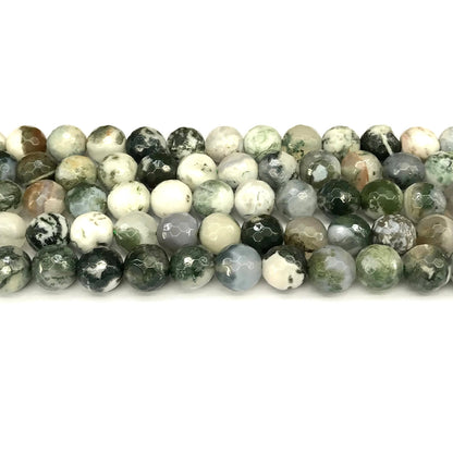 CAG1118 Tree Agate Beads Faceted Round 10mm 15" Strand