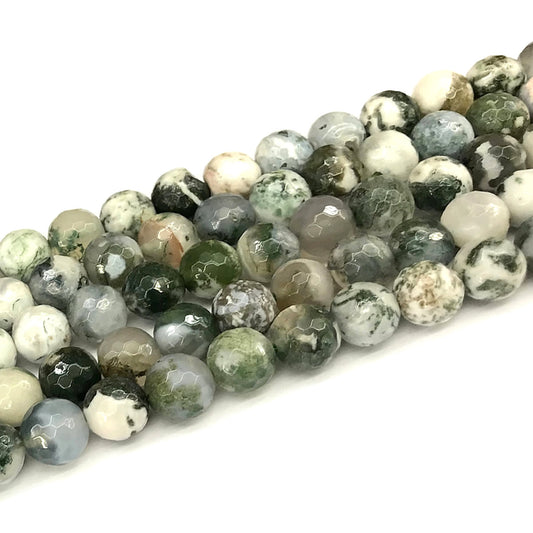 CAG1119 Tree Agate Beads Faceted Round 12mm 15" Strand