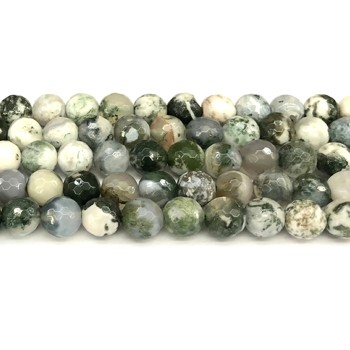 CAG1119 Tree Agate Beads Faceted Round 12mm 15" Strand