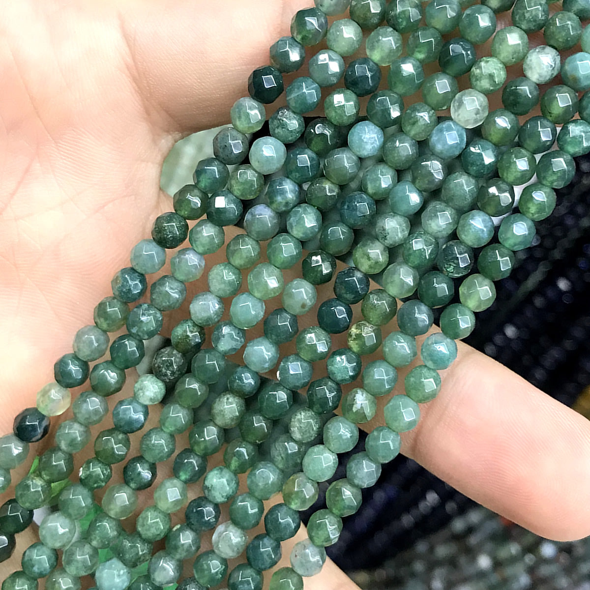 CAG1120 Moss Agate Beads Faceted Round 4mm 15" Strand