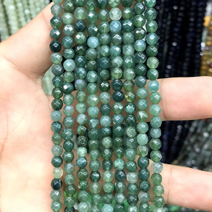 CAG1120 Moss Agate Beads Faceted Round 4mm 15" Strand