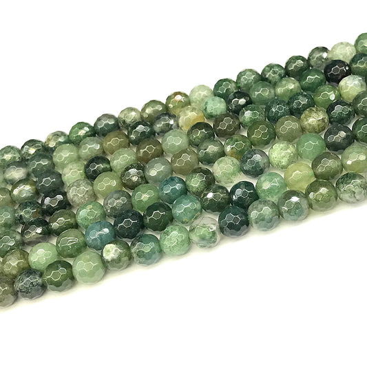 CAG1121 Moss Agate Beads Faceted Round 6mm 15" Strand