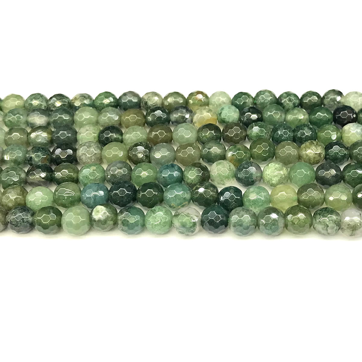 CAG1121 Moss Agate Beads Faceted Round 6mm 15" Strand