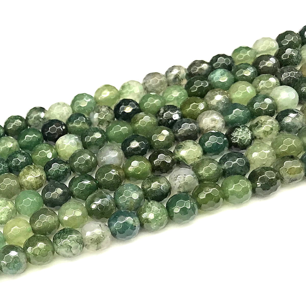 CAG1122 Moss Agate Beads Faceted Round 8mm 15" Strand