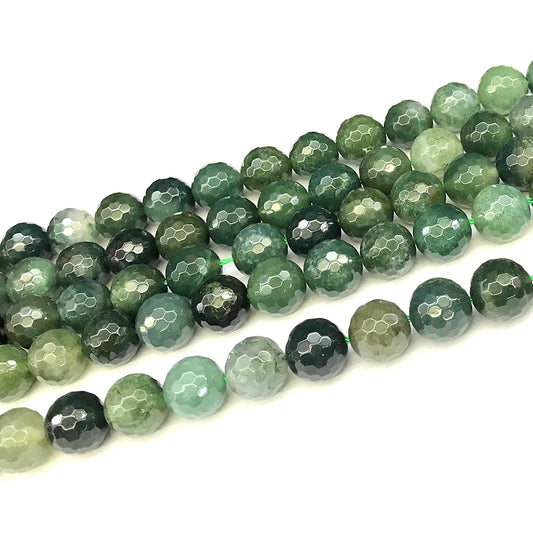 CAG1123 Moss Agate Beads Faceted Round 10mm 15" Strand