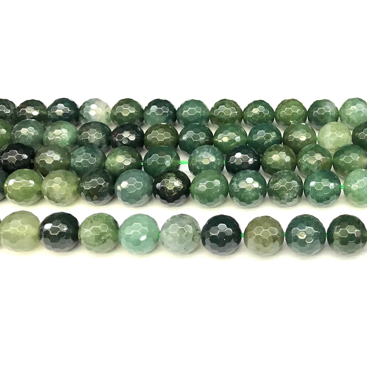 CAG1123 Moss Agate Beads Faceted Round 10mm 15" Strand