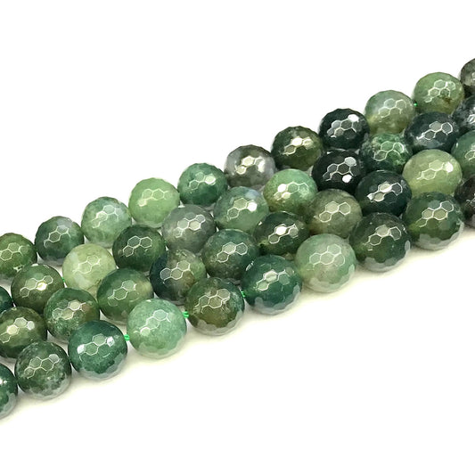 CAG1124 Moss Agate Beads Faceted Round 12mm 15" Strand