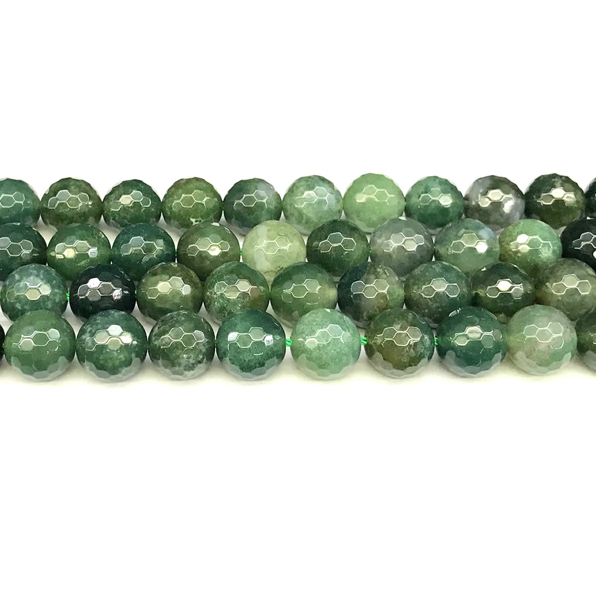 CAG1124 Moss Agate Beads Faceted Round 12mm 15" Strand