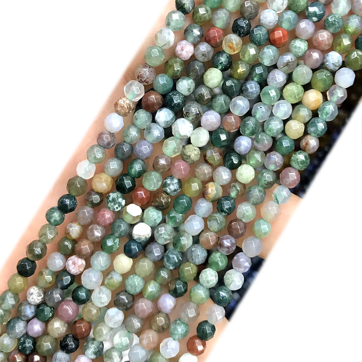 CAG1125 Indian Agate Beads Faceted Round 4mm 15" Strand