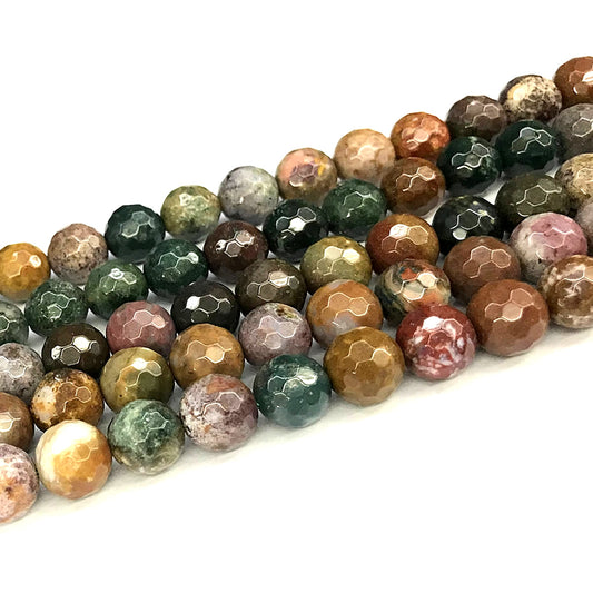 CAG1134 Ocean Agate Beads Faceted Round 12mm 15" Strand