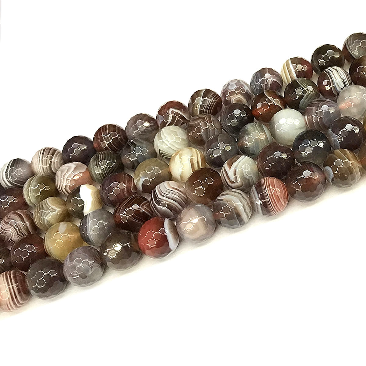 CAG1137 Botswana Agate Beads Faceted Round 8mm 15" Strand