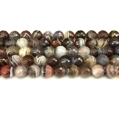 CAG1138 Botswana Agate Beads Faceted Round 10mm 15" Strand