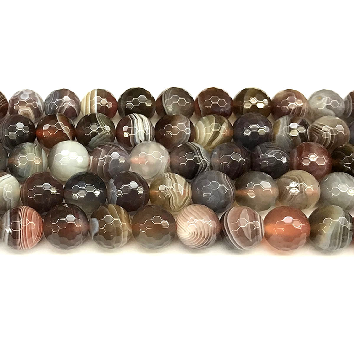 CAG1139 Botswana Agate Beads Faceted Round 12mm 15" Strand