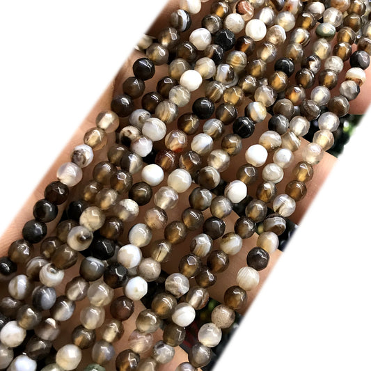 CAG1140 Banded Agate Beads Faceted Round 4mm 15" Strand