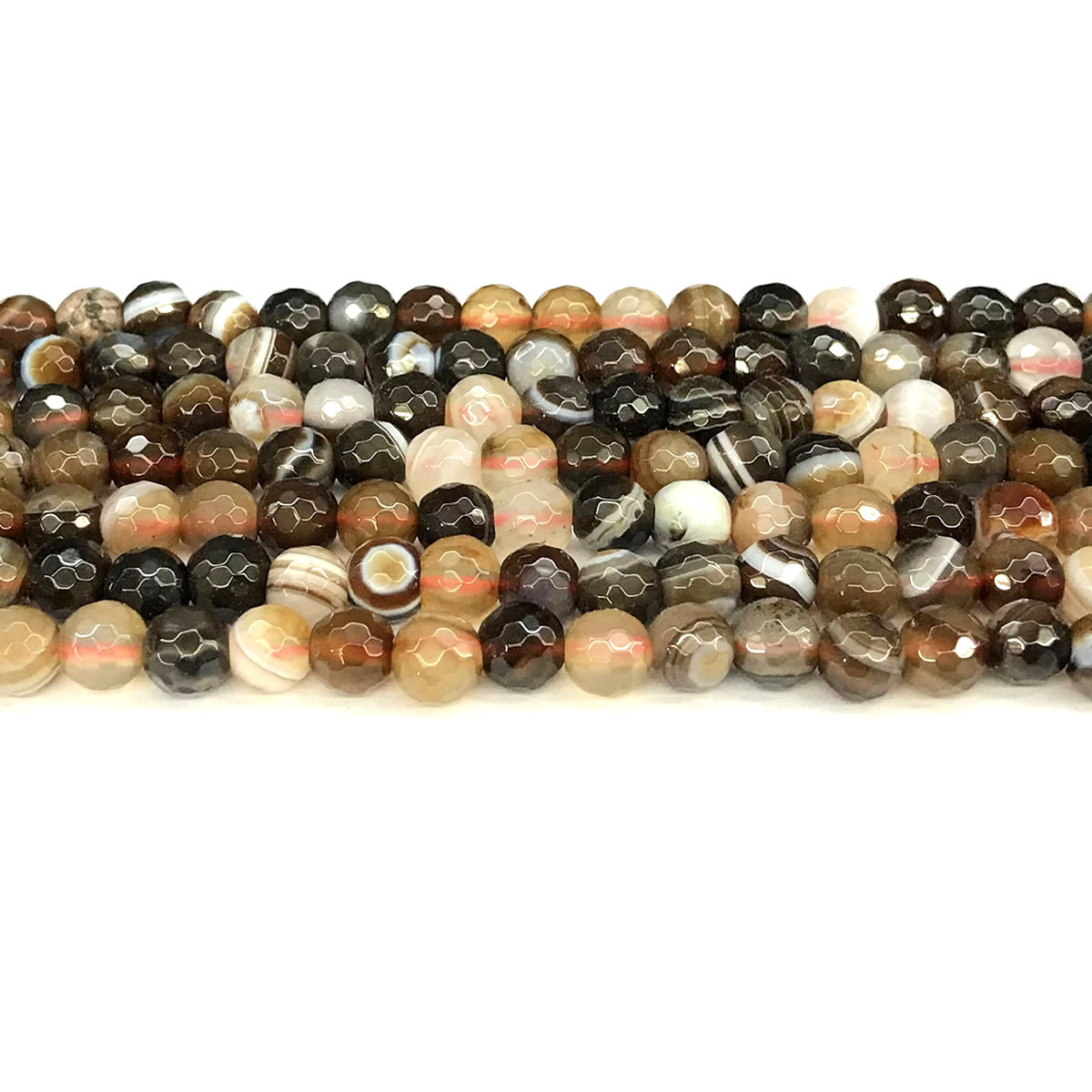 CAG1141 Banded Agate Beads Faceted Round 6mm 15" Strand