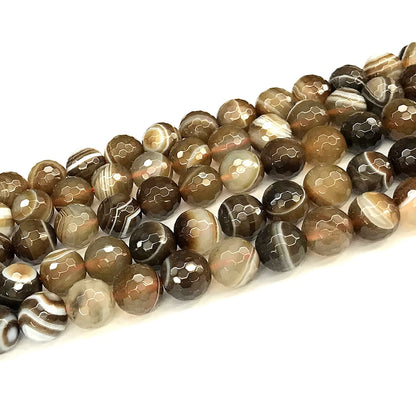 CAG1143 Banded Agate Beads Faceted Round 10mm 15" Strand