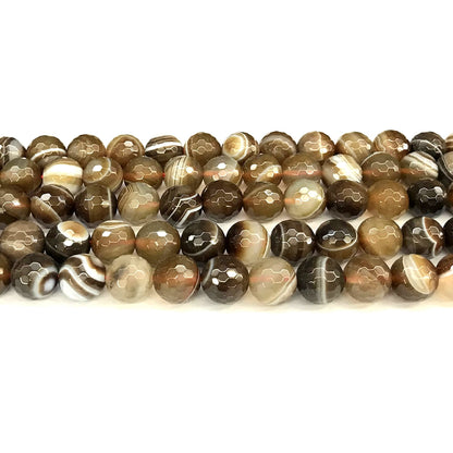 CAG1143 Banded Agate Beads Faceted Round 10mm 15" Strand