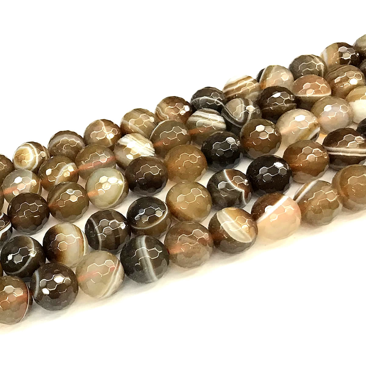 CAG1144 Banded Agate Beads Faceted Round 12mm 15" Strand