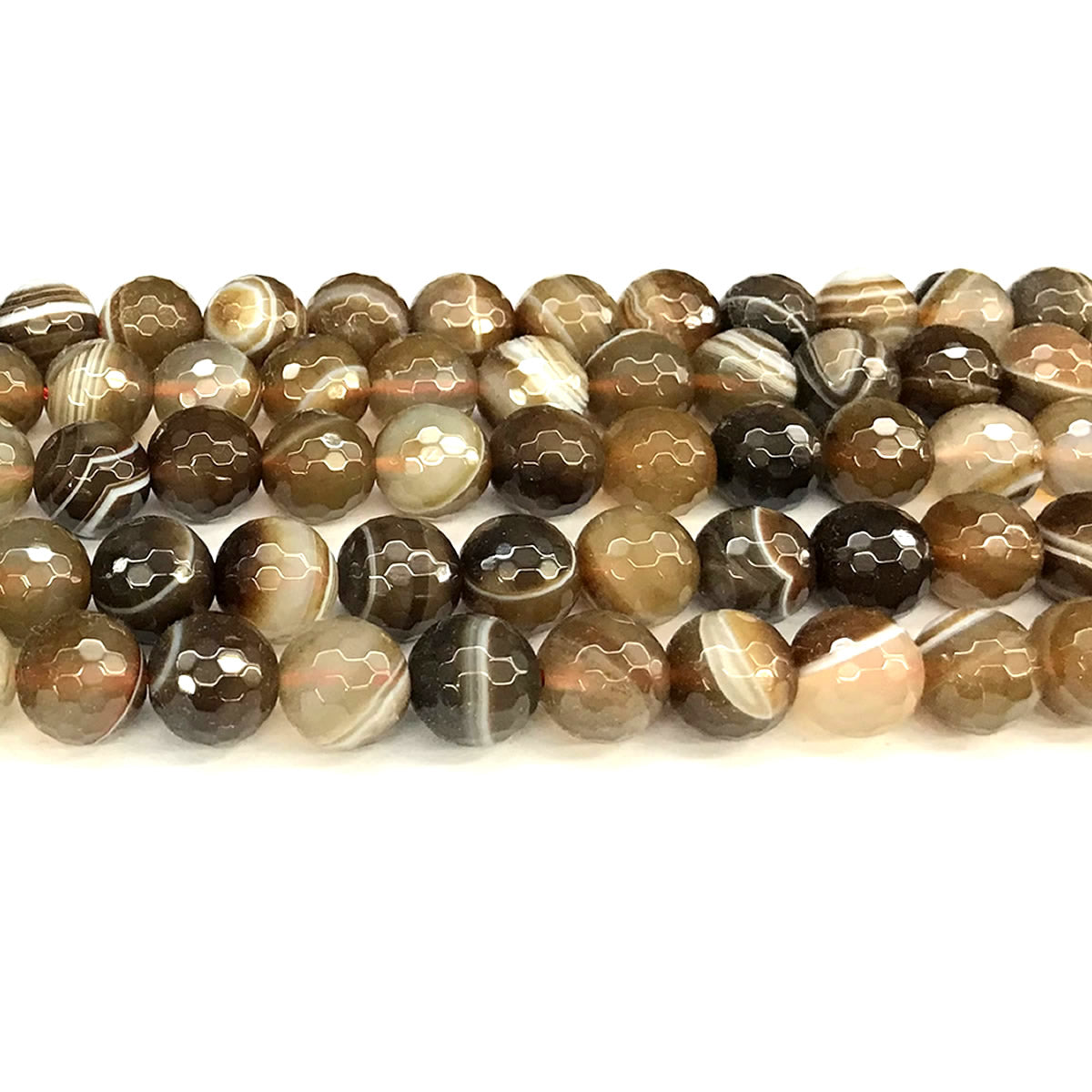 CAG1144 Banded Agate Beads Faceted Round 12mm 15" Strand